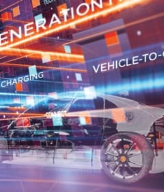Transparent car in futuristic city